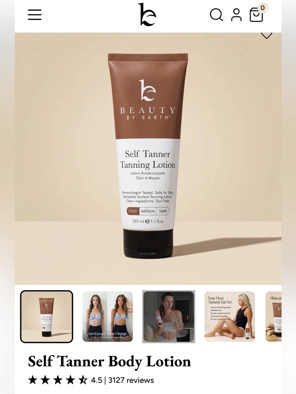 Unopened Box: Beauty By Earth Self Tanner Bundle (Face & Body) in Shade Light